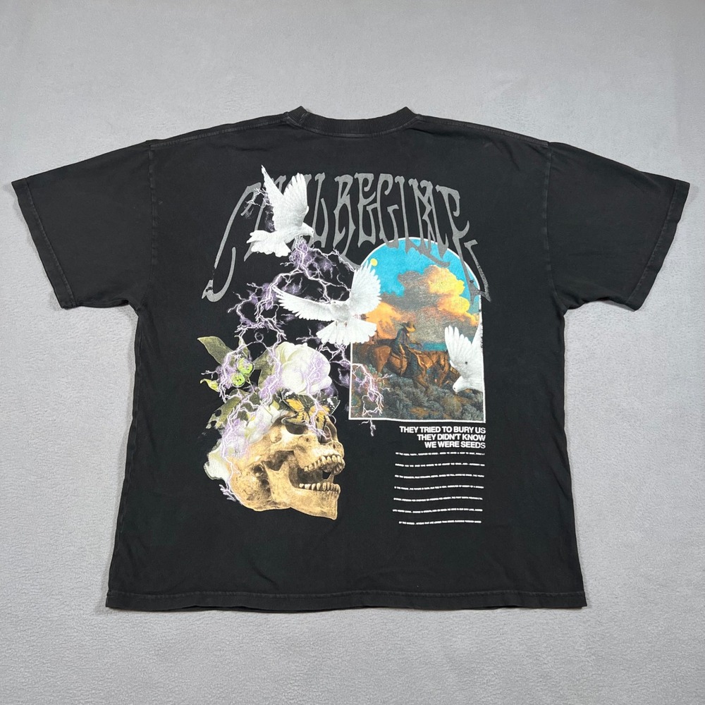 Civil Regime T Shirt‎ Mens Large Black Power of Seeds Skull Roses Lightning